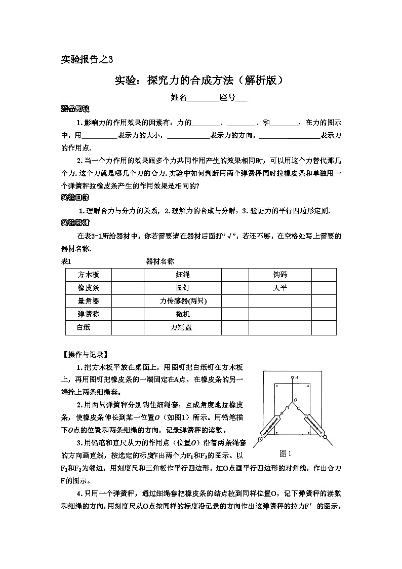 03科学探究：力的合成-高中物理实验报告集锦（解析版）第1页