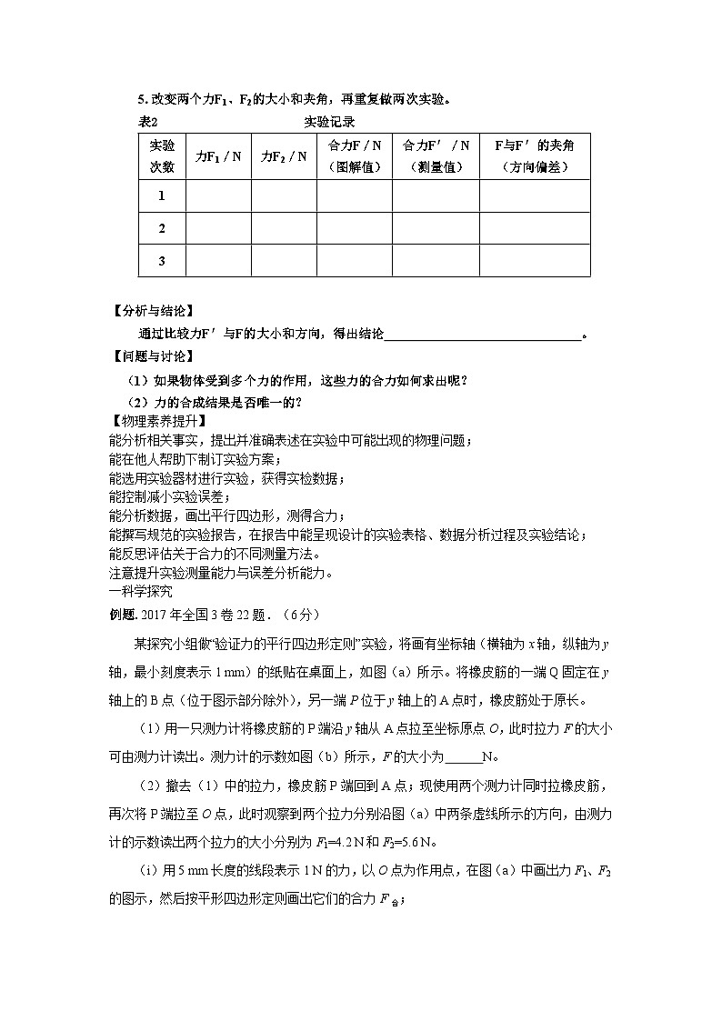 高中物理实验报告集锦03科学探究：力的合成-高中物理实验报告集锦（原卷版）第2页