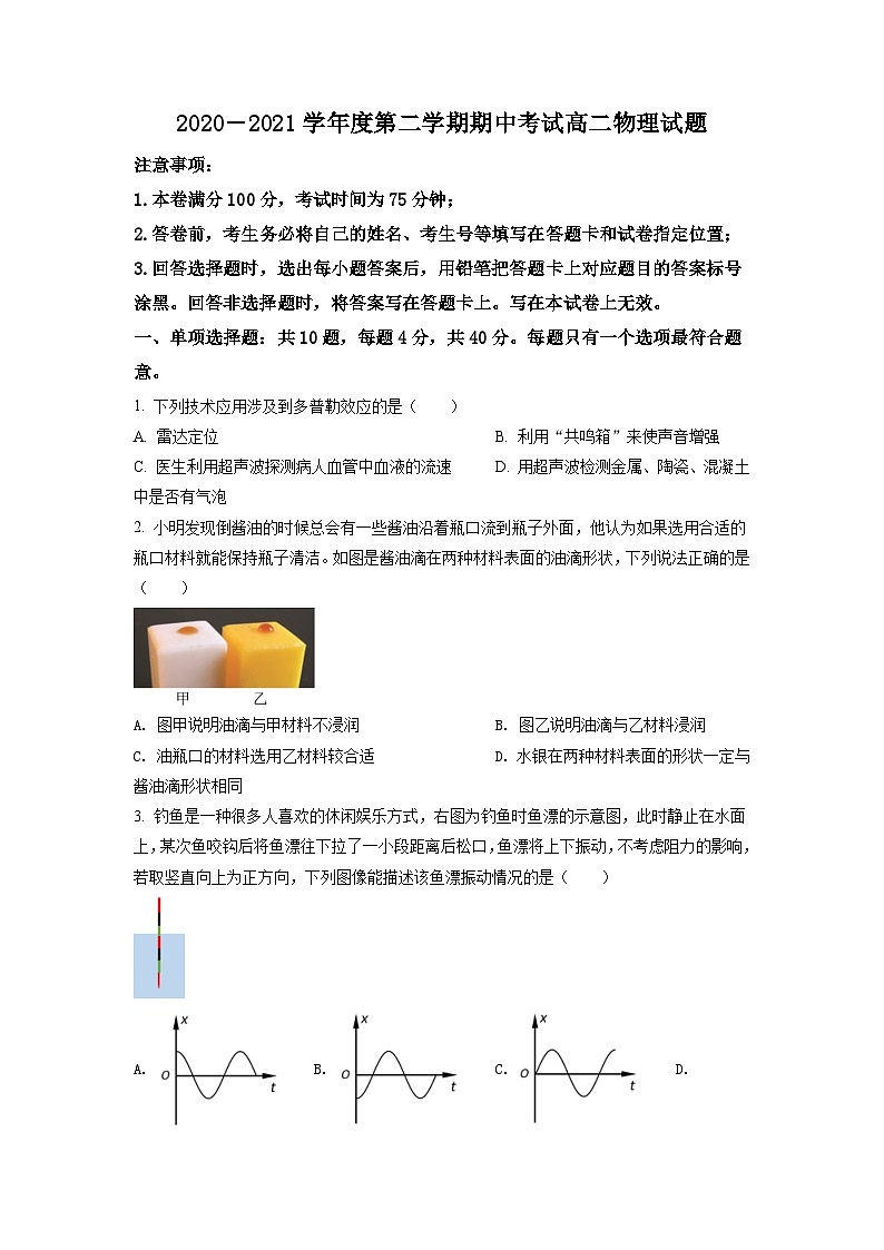 精品解析：江苏省连云港市东海县2020-2021学年高二（下）期中物理试题01
