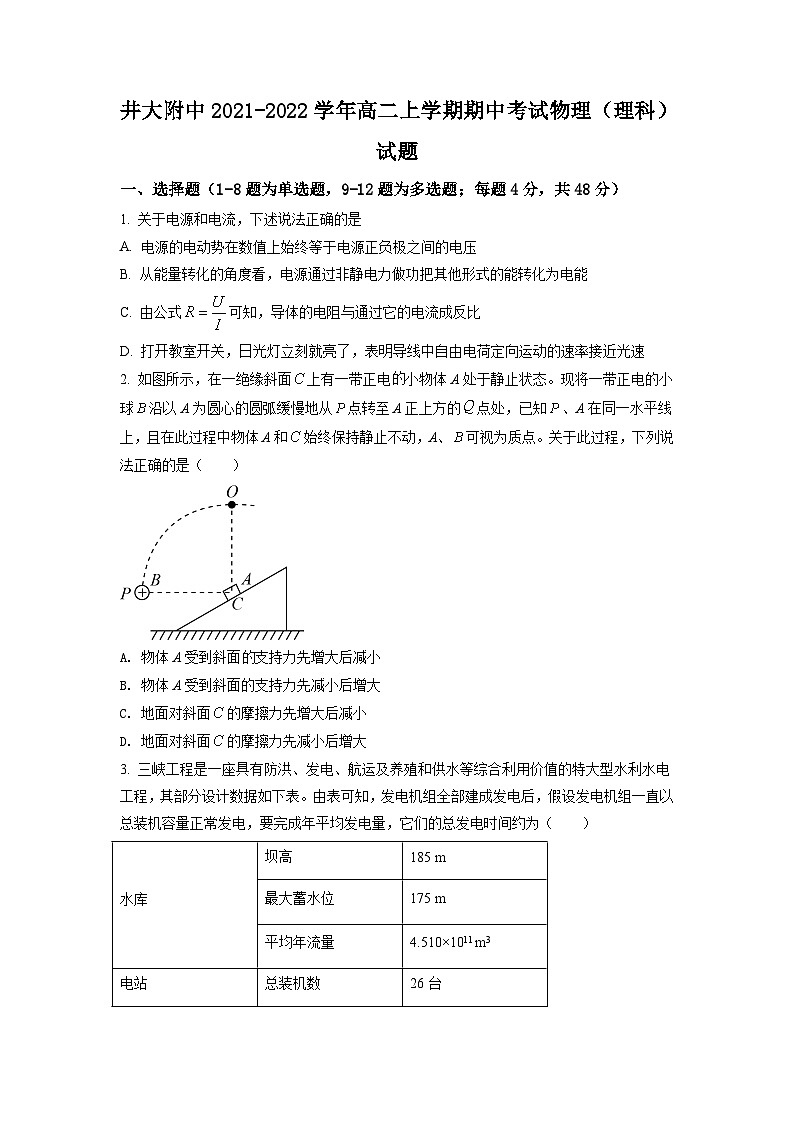 精品解析：江西省吉安市井冈山大学附属中学2021-2022学年高二（上）期中物理试题（理科）01