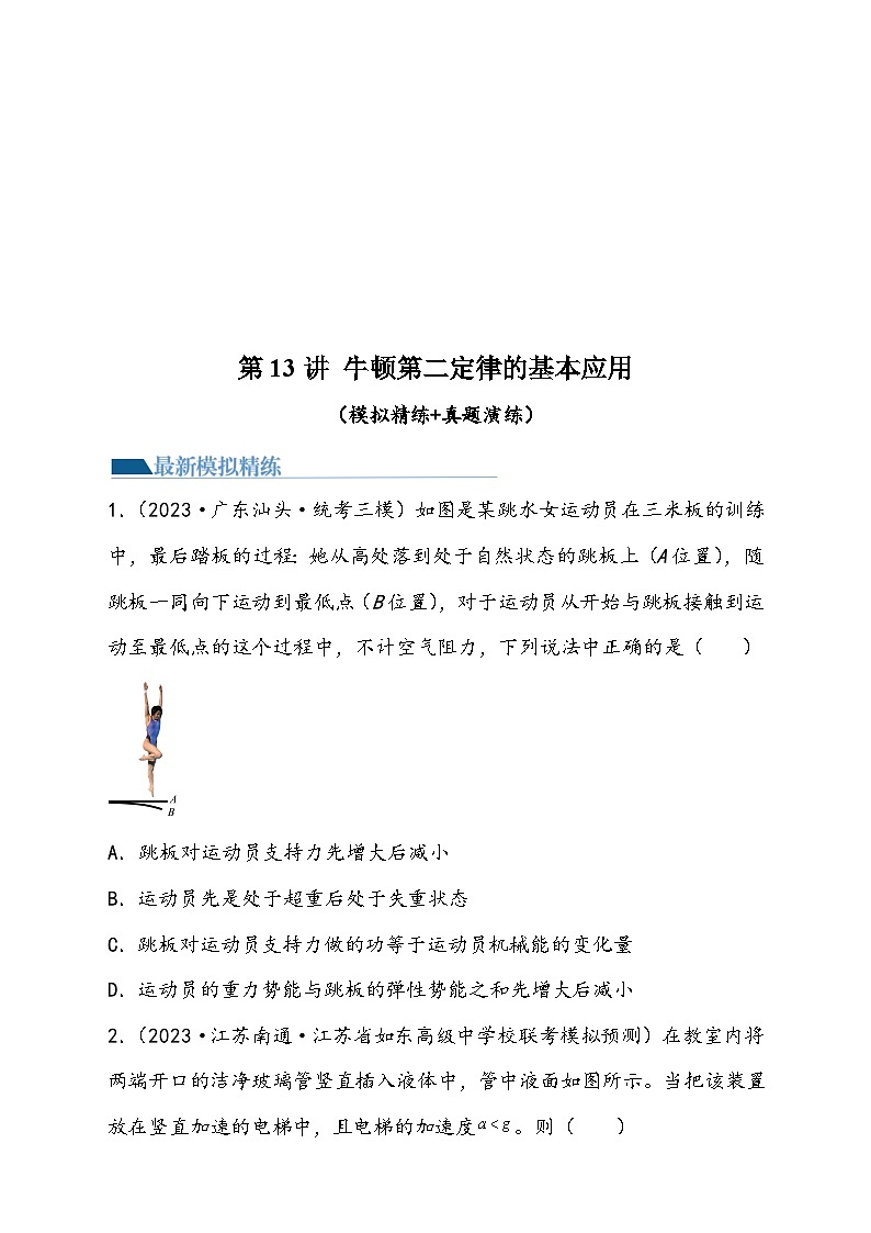 （新高考）2024年高考物理复习第13讲 牛顿第二定律的基本应用（原卷练习+知识讲义）（原卷版+解析）01