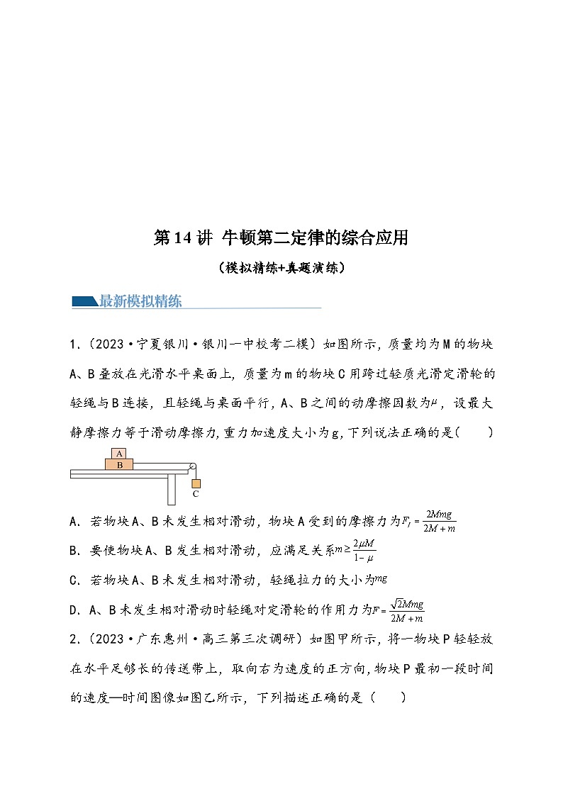 （新高考）2024年高考物理复习第14讲 牛顿第二定律的综合应用（原卷练习+知识讲义）（原卷版+解析）01