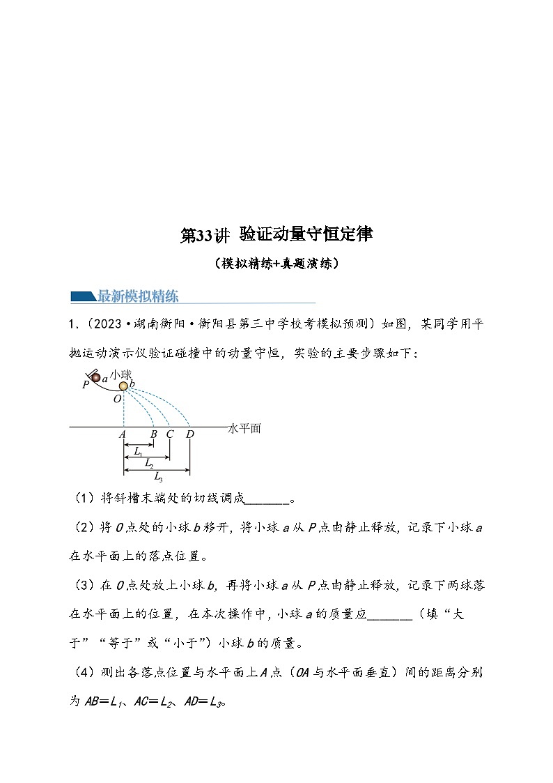 （新高考）2024年高考物理复习第33讲 验证动量守恒定律（原卷练习+知识讲义）（原卷版+解析）01