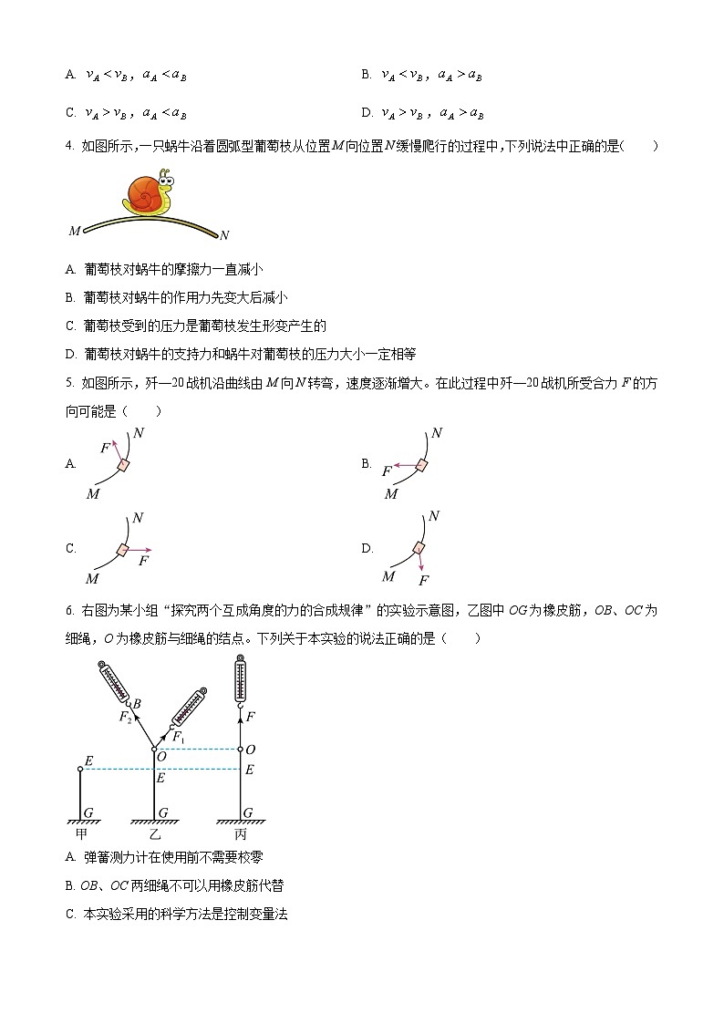 江苏省泰州市2023-2024学年高一上学期1月期末考试物理试题（Word版附解析）02