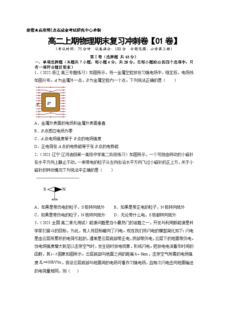 高二上期物理期末复习冲刺卷【01卷】(原卷版)第1页