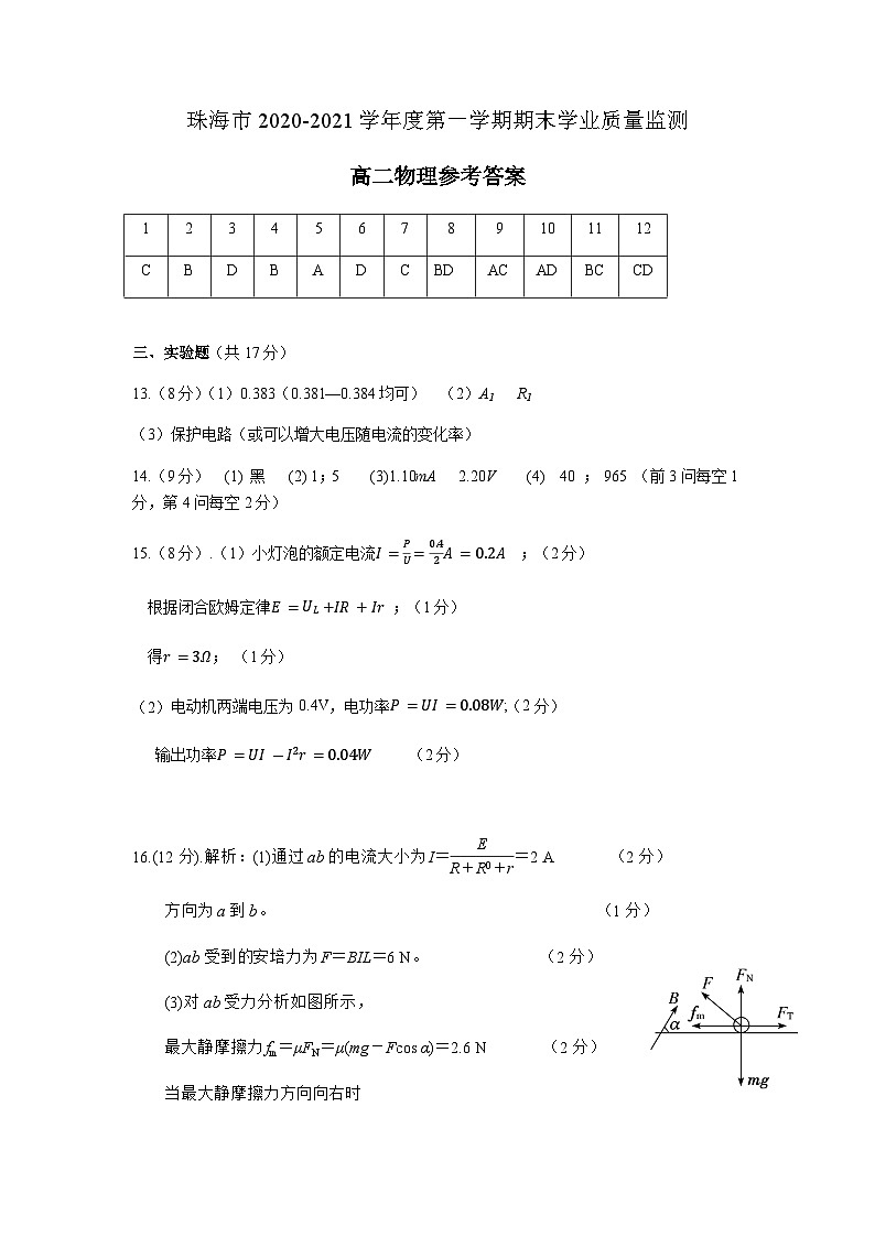 广东省珠海市2020-2021学年高二上学期期末考试物理试题（图片版）01