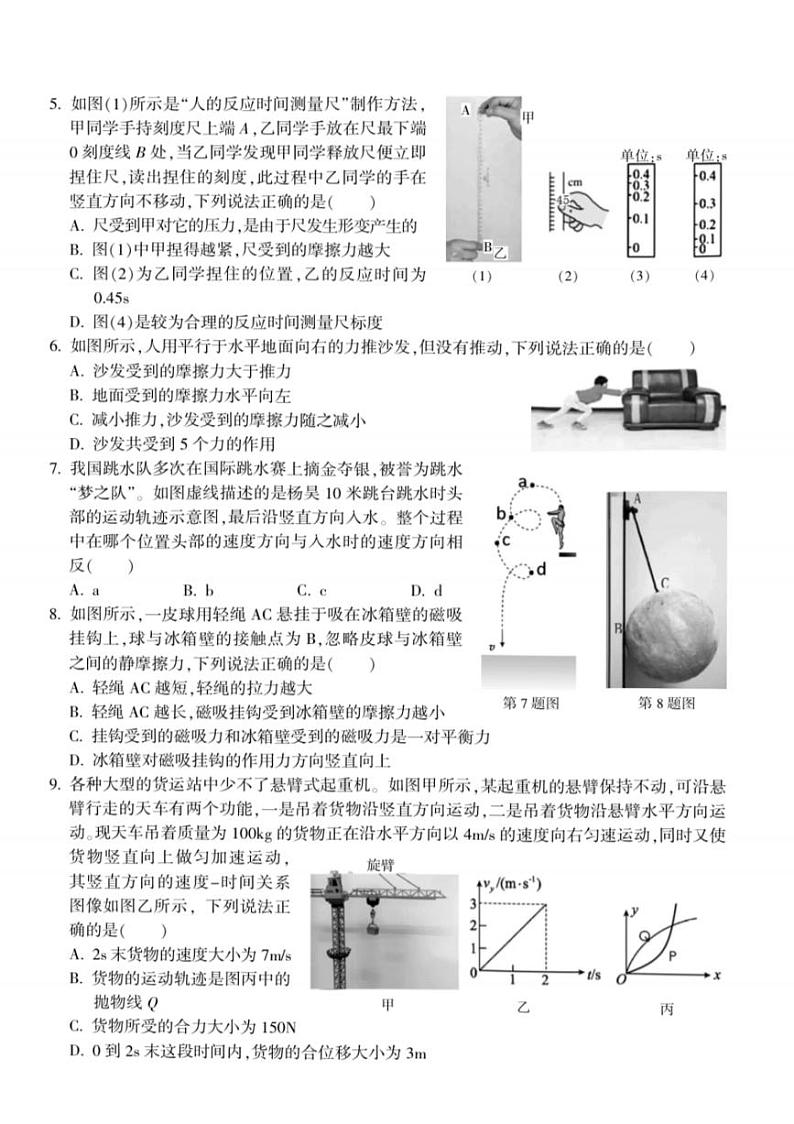 浙江省金华市十校2023-2024学年高一上学期1月期末考试物理试题02