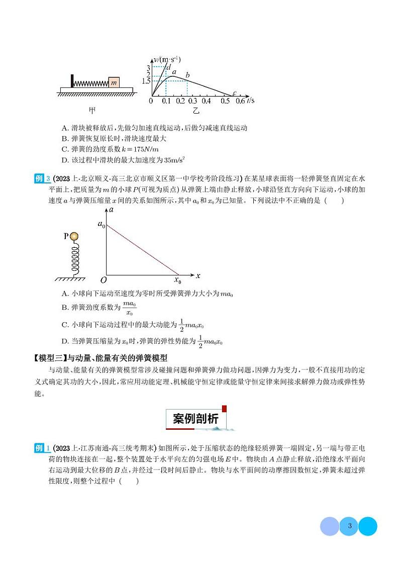 弹簧模型中的力与能---2024年高考物理二轮热点模型学案03