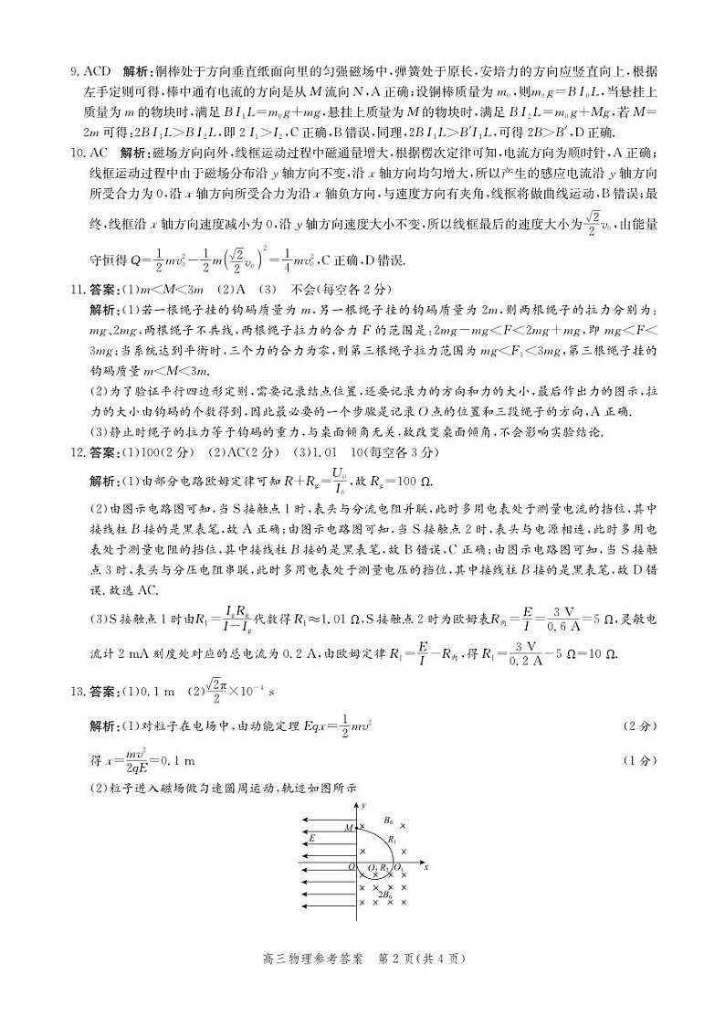 河北省邯郸市2021届高三上学期期末考试物理答案第2页
