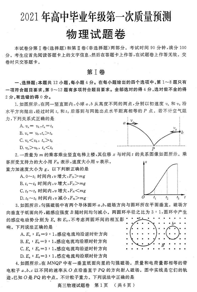 河南省郑州市2021届高三一模物理试题及答案01