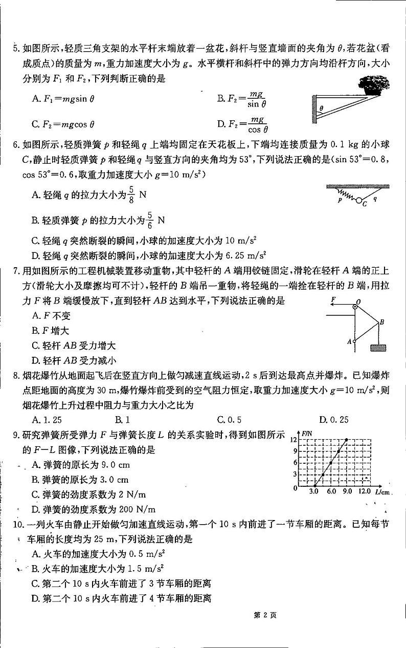 吉林省磐石一中、伊通一中、梅河口五中、四平一中等2020-2021学年高一上学期期末考试物理试题（PDF版）第2页