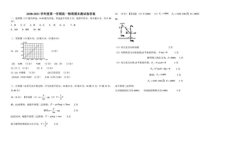 江西省赣州市2020-2021学年高一上学期期末考试物理试题（图片版）01