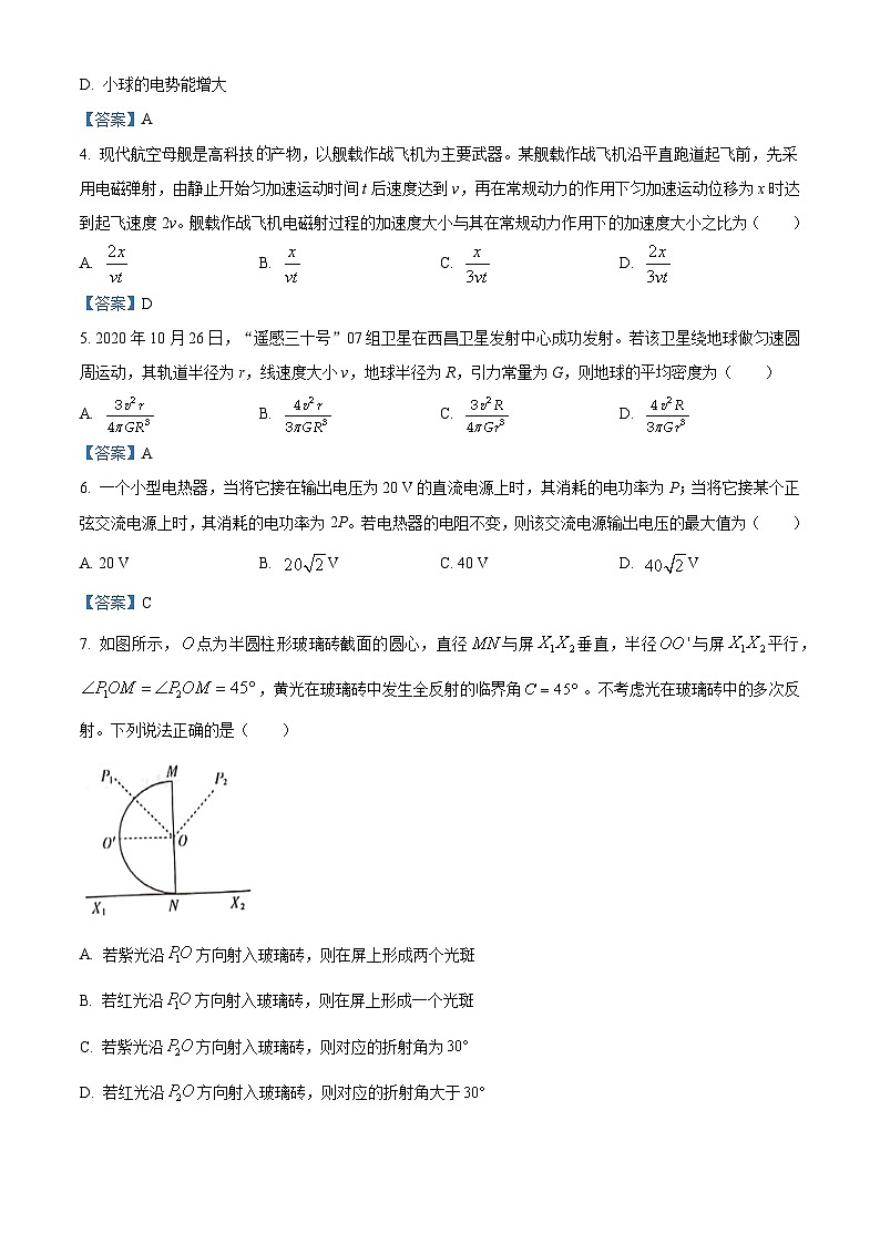 2021届辽宁省辽阳市高三（上）期末物理试题02