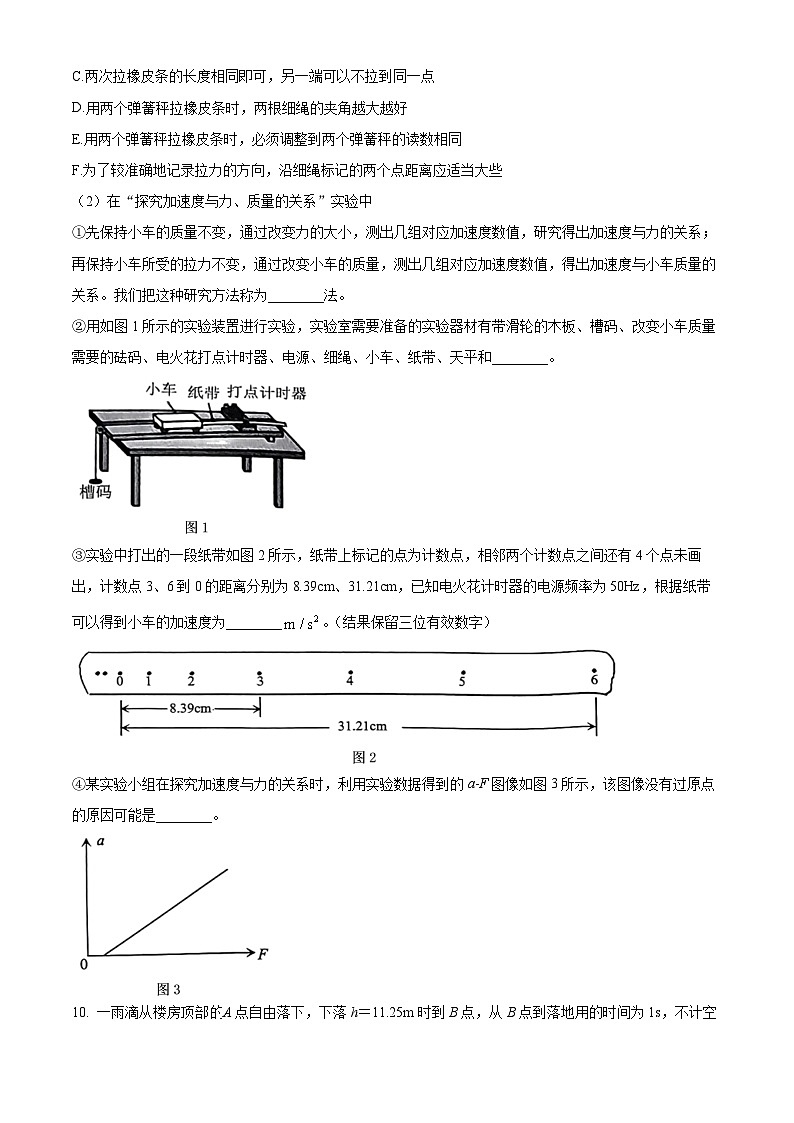 2024天津市部分区高一上学期期末考试物理含解析03