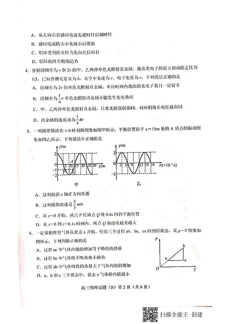 山东省菏泽市（二中系列校）2021届高三上学期期末考试物理试题（B）（扫描版）02