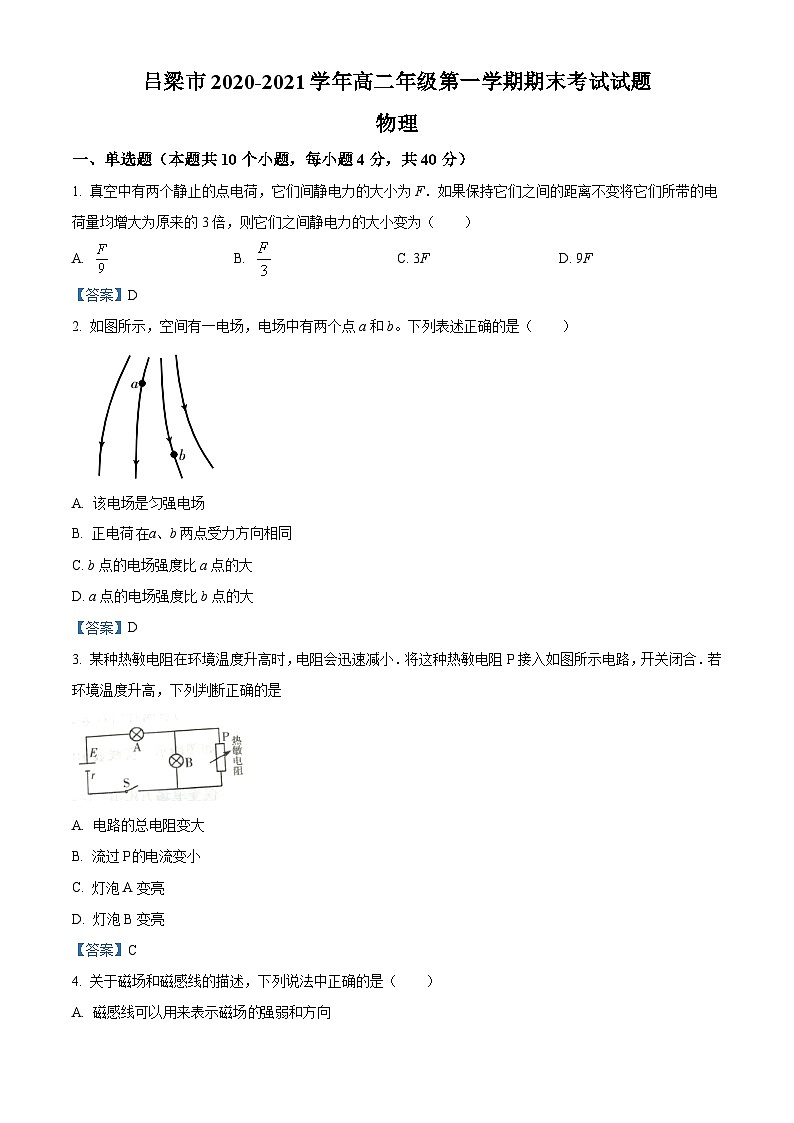 山西省吕梁市2020-2021学年高二（上）期末物理试题01