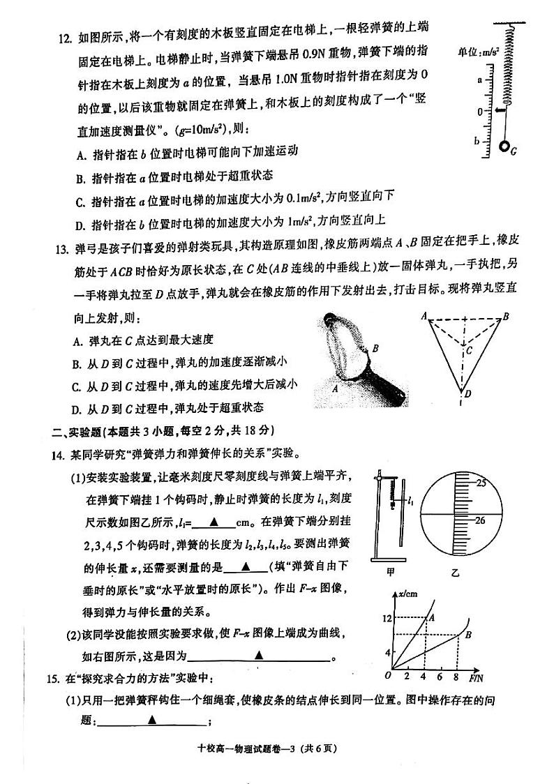 浙江省金华十校2020-2021学年高一上学期期末调研考试物理试题03