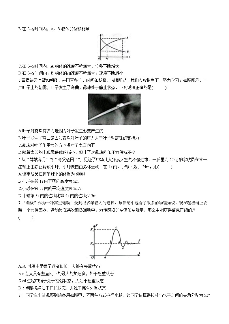 山东省临沂市2023-2024学年高一上学期1月期末考试物理试题02