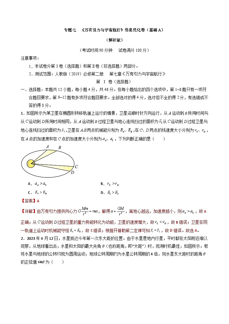专题七   《万有引力与宇宙航行》信息优化卷（基础A）（解析版）第1页