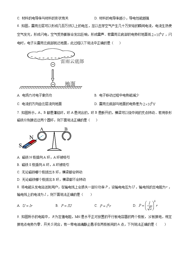 2024台州高二上学期期末考试物理含答案第2页