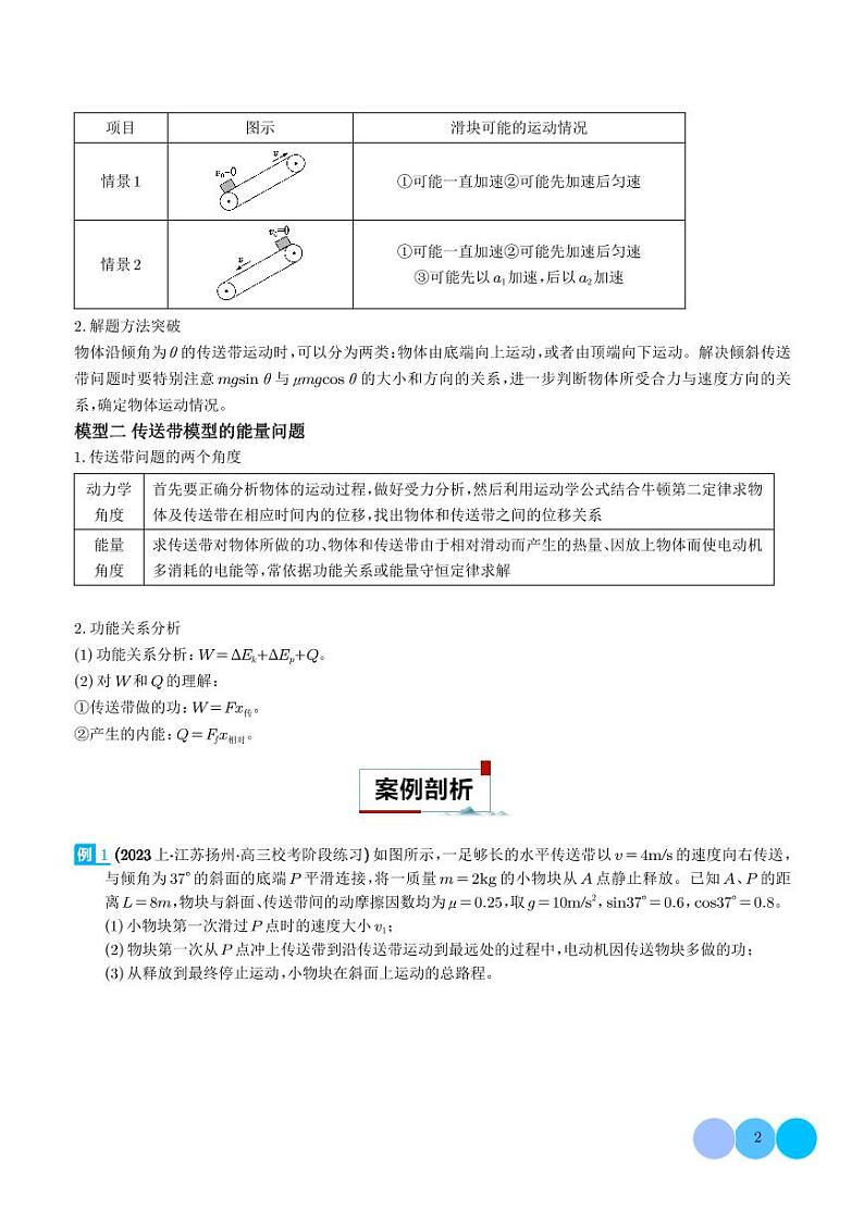 传送带模型中的相对运动与能量--2024年高考物理二轮热点模型学案02