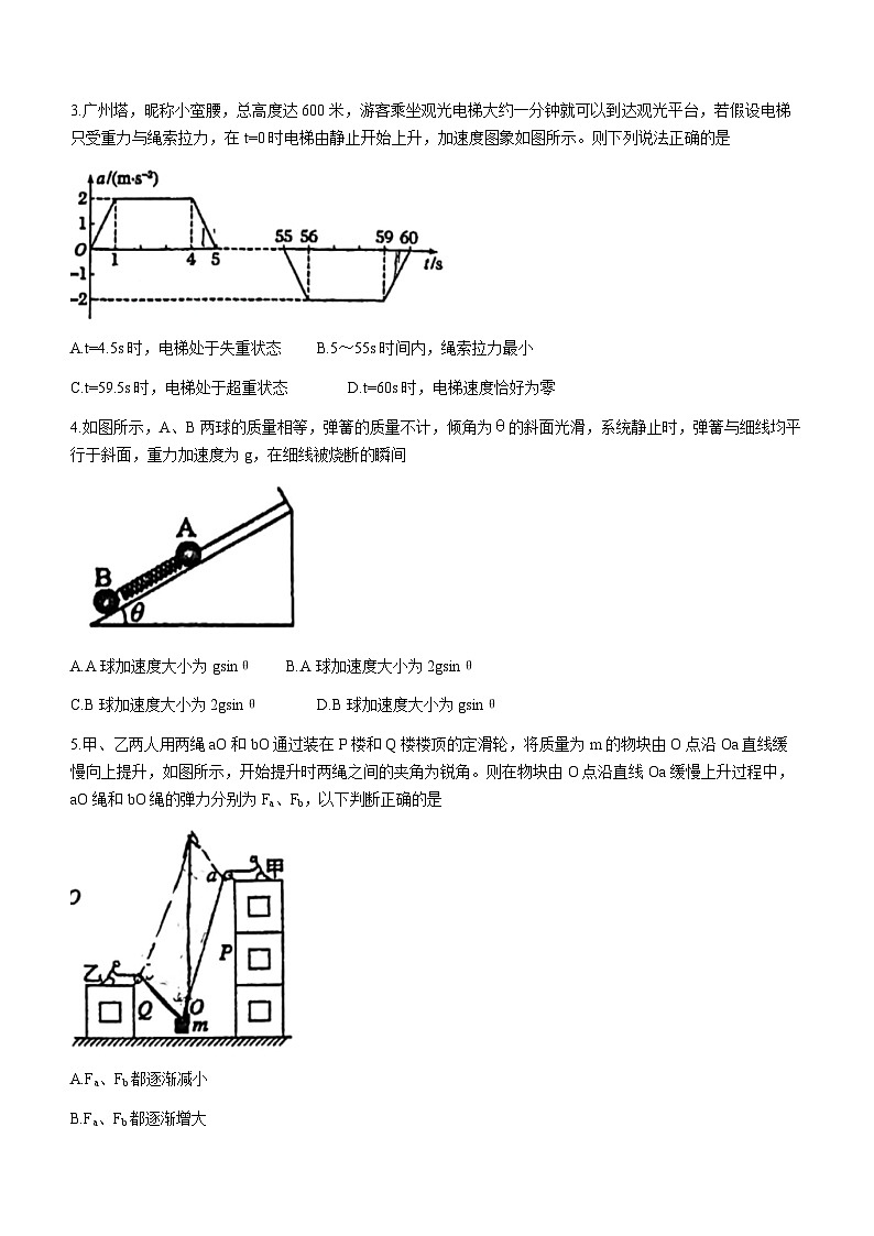 福建省福建师范大学附属中学2023-2024学年高一上学期期末考试物理试题(无答案) - 副本第2页