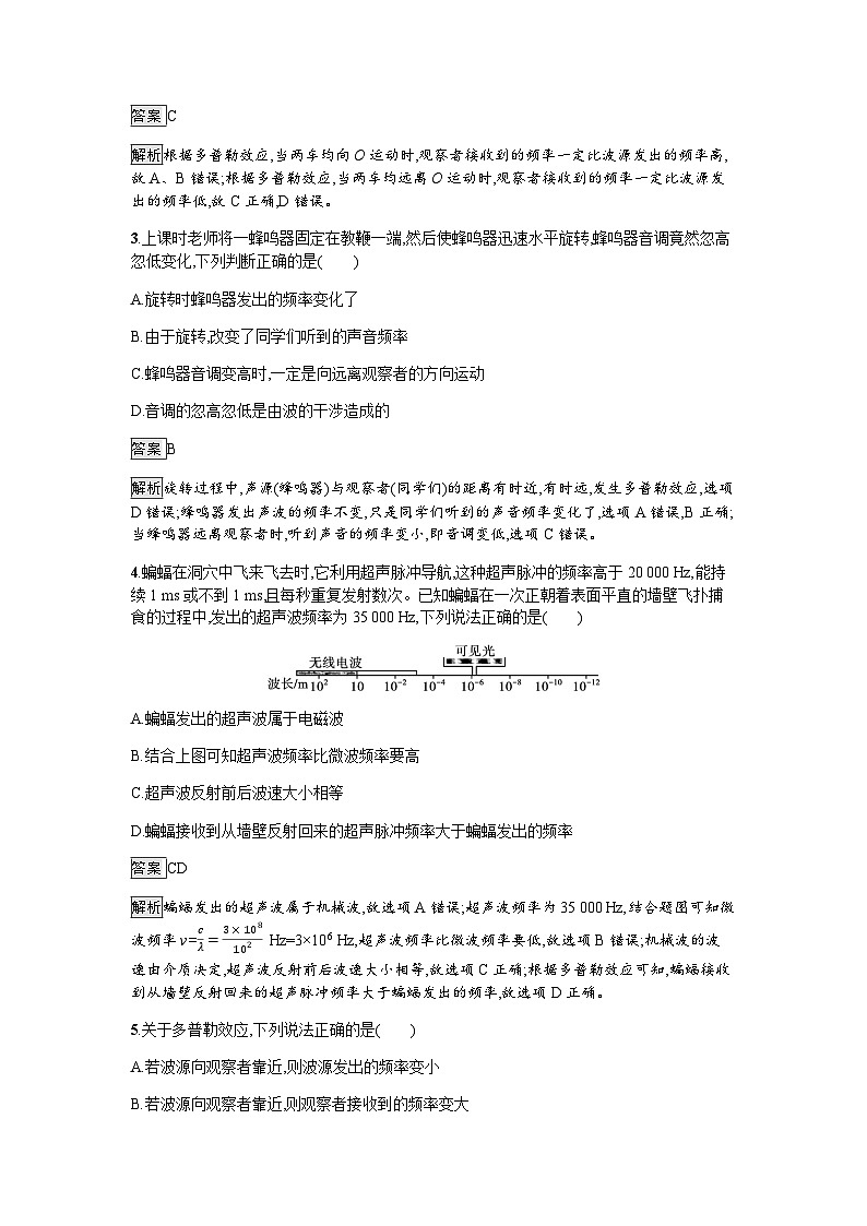人教版（广西专用）高中物理选择性必修第一册第3章机械波5多普勒效应练习含答案第2页