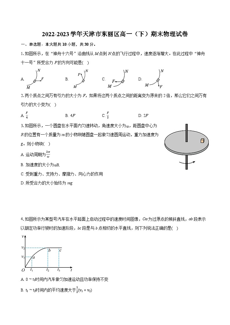 2022-2023学年天津市东丽区高一（下）期末物理试卷（含详细答案解析）第1页