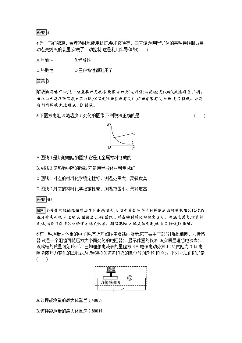 人教版（广西专用）高中物理选择性必修第二册第5章传感器2常见传感器的工作原理及应用练习含答案第2页