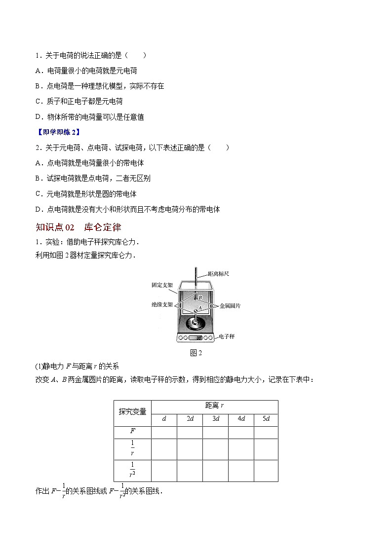 2023-2024学年高二物理同步精品讲义（粤教版2019必修第三册） 第02讲 库仑定律（原卷版+解析+解析）02