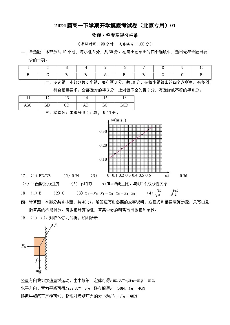 【开学摸底考】高一物理（北京专用）-2023-2024学年高中下学期开学摸底考试卷.zip01
