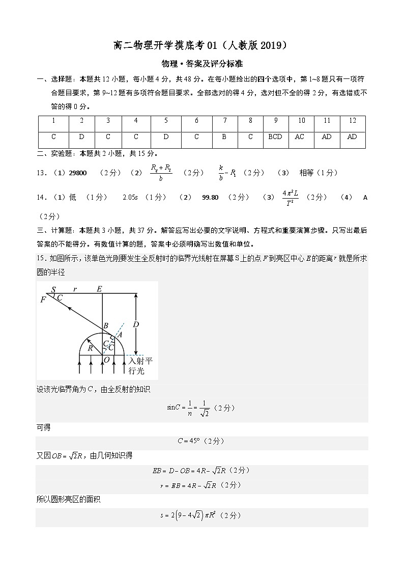 【开学摸底考】高二物理01（人教版2019：必修第三册+选择性必修第一册）-2023-2024学年高中下学期开学摸底考试卷.zip01