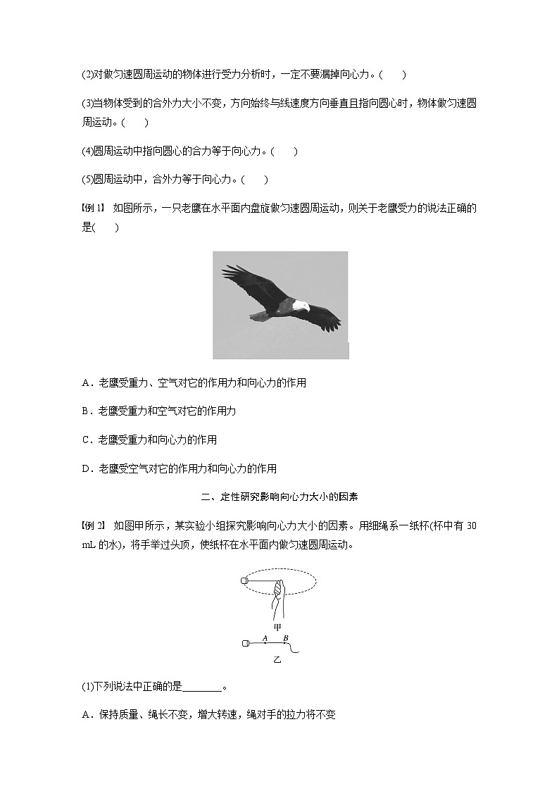 第六章 圆周运动 2 第1课时　实验：探究向心力大小的表达式  学案（学生版+教师版）—2024年春高中物理人教版必修二第2页