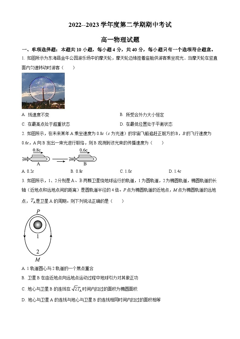 2022-2023学年江苏省连云港市东海县高一下学期期中物理试题01