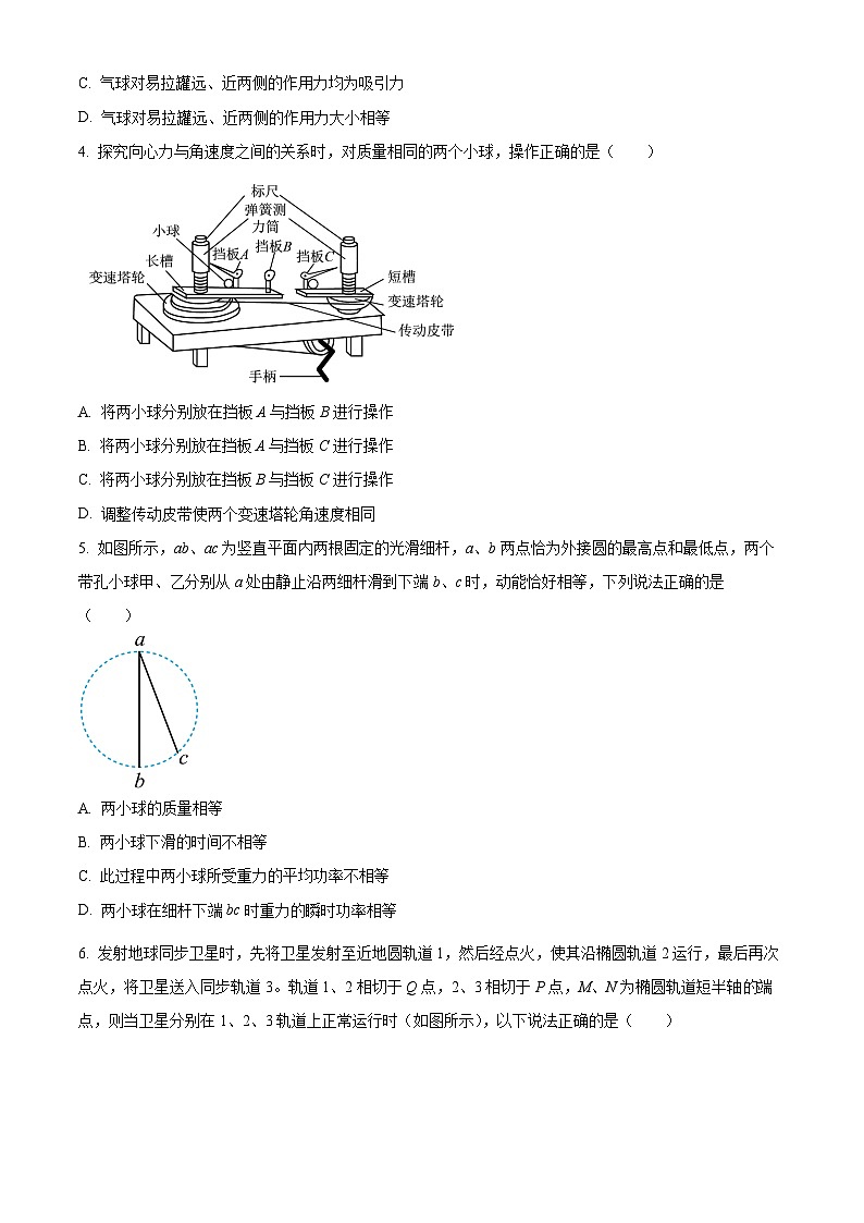 江苏省南通市包场中学高一下学期期中联考物理试题（原卷版）第2页