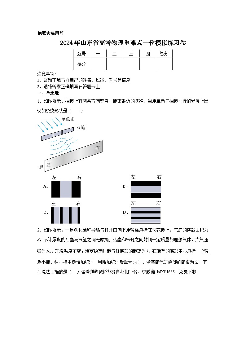 25，2024年山东省高考物理重难点一轮模拟练习卷第1页
