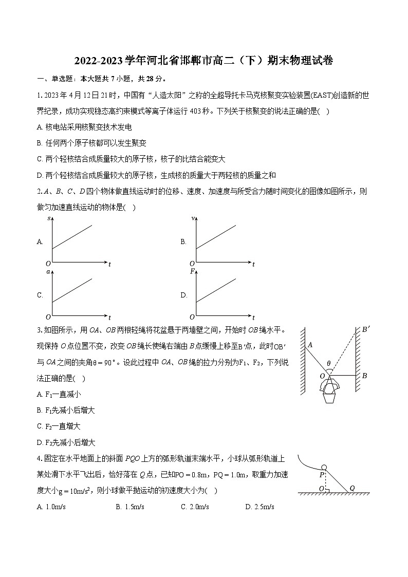 2022-2023学年河北省邯郸市高二（下）期末物理试卷（含详细答案解析）第1页