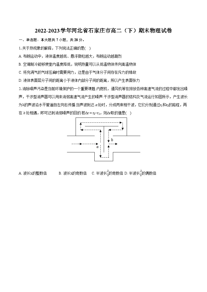 2022-2023学年河北省石家庄市高二（下）期末物理试卷（含详细答案解析）01