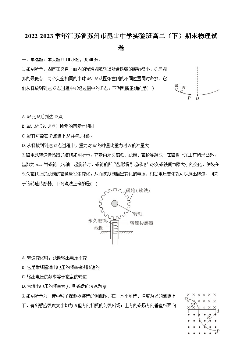 2022-2023学年江苏省苏州市昆山中学实验班高二（下）期末物理试卷（含详细答案解析）01