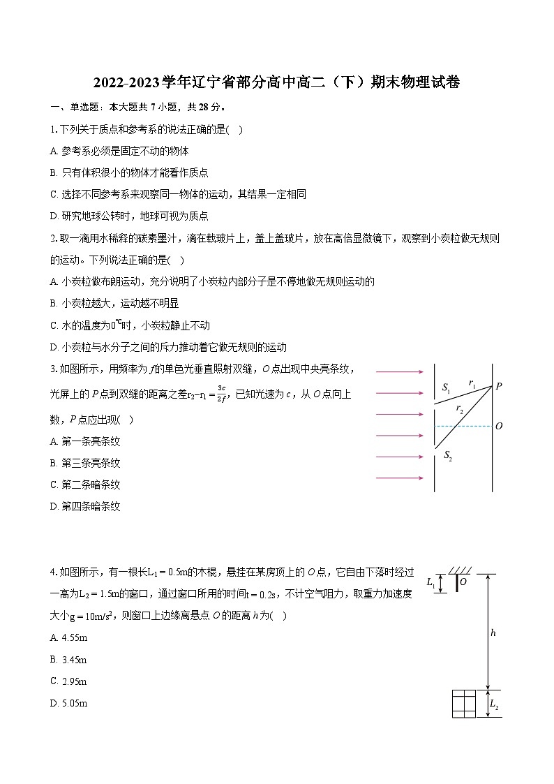 2022-2023学年辽宁省部分高中高二（下）期末物理试卷（含详细答案解析）01