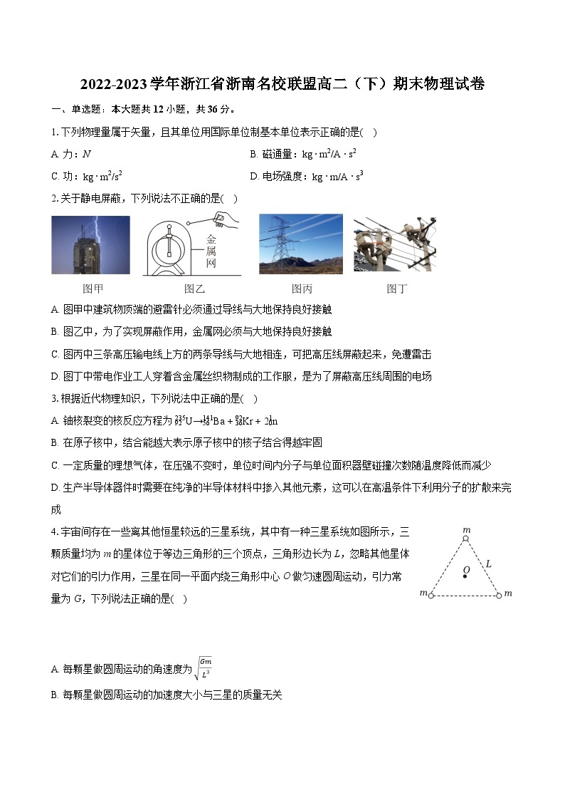 2022-2023学年浙江省浙南名校联盟高二（下）期末物理试卷（含详细答案解析）01