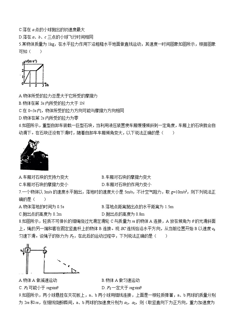 宁夏银川市第六中学2023-2024学年高一上学期期末考试物理试题(无答案)02