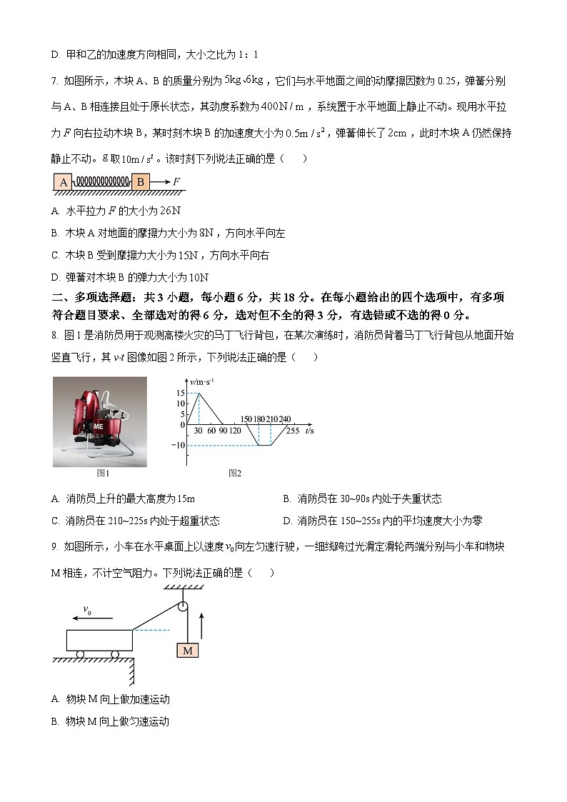 2024壮族自治区百色高一上学期期末考试物理含解析第3页