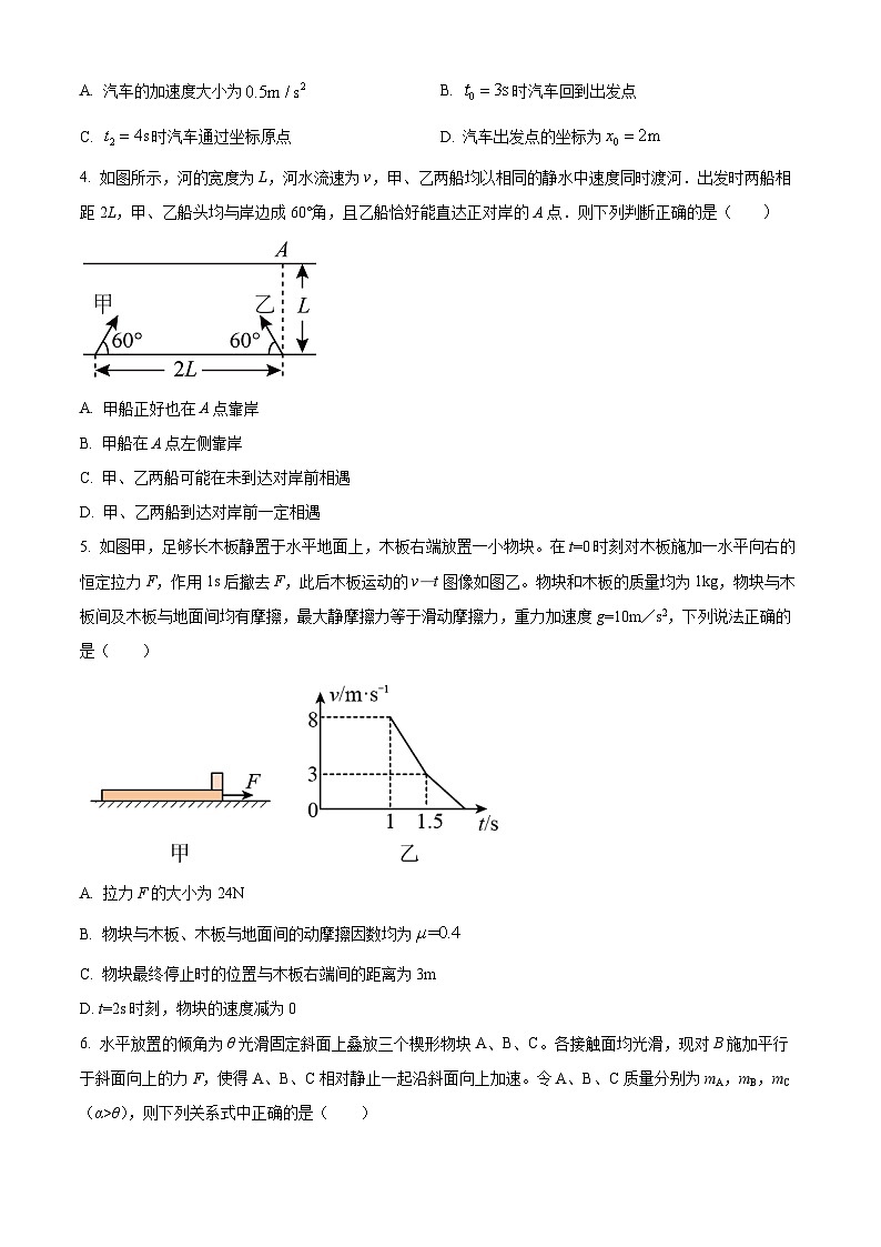 安徽省六安第一中学2023-2024学年高一上学期期末考试物理试题  Word版无答案第2页