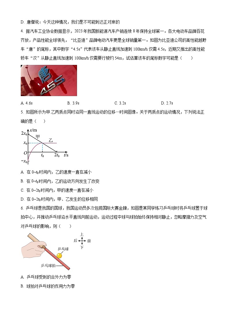 安徽省合肥市庐江县2023-2024学年高一上学期期末教学质量检测物理试题  Word版无答案第2页