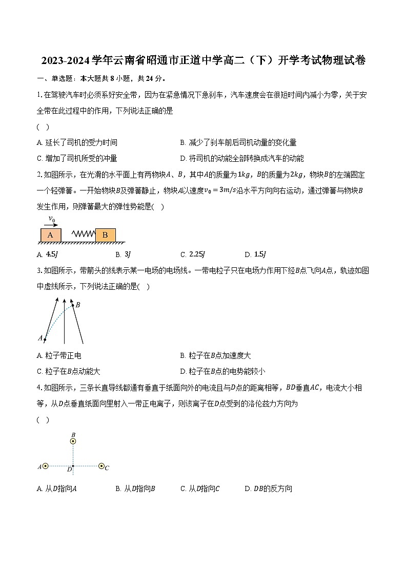 2023-2024学年云南省昭通市正道中学高二（下）开学考试物理试卷（含解析）第1页