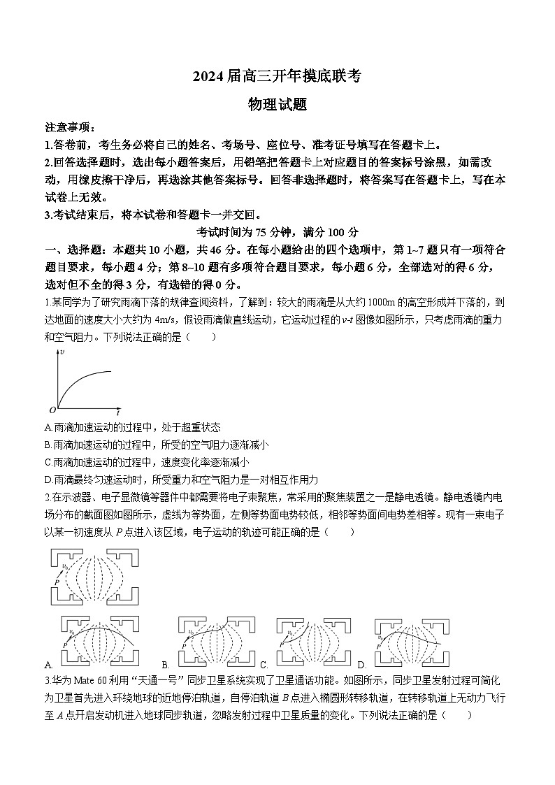辽宁省2023-2024学年高三下学期开年摸底联考物理试题第1页