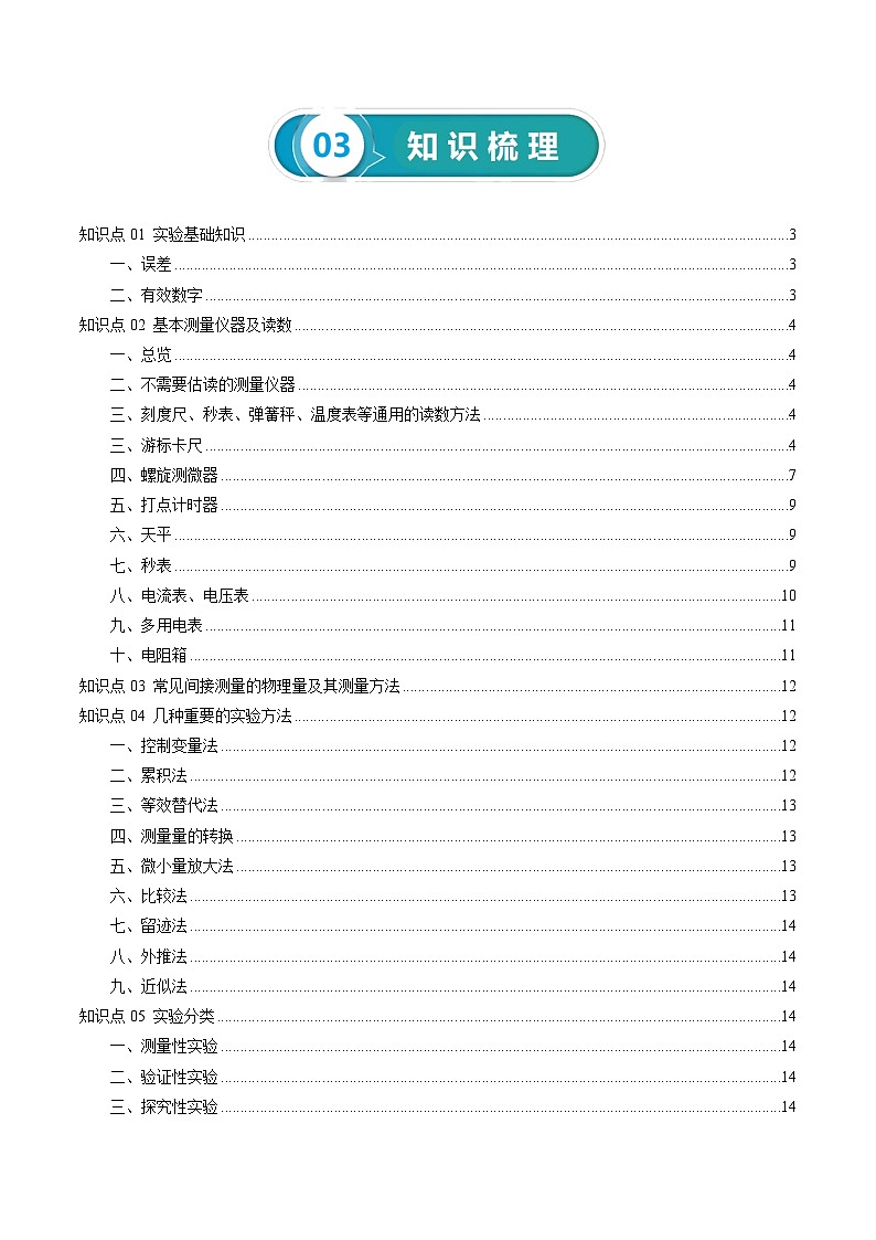 【讲通练透】2024高考物理知识大盘点 专题18 实验基础知识、仪器的使用和读数第3页