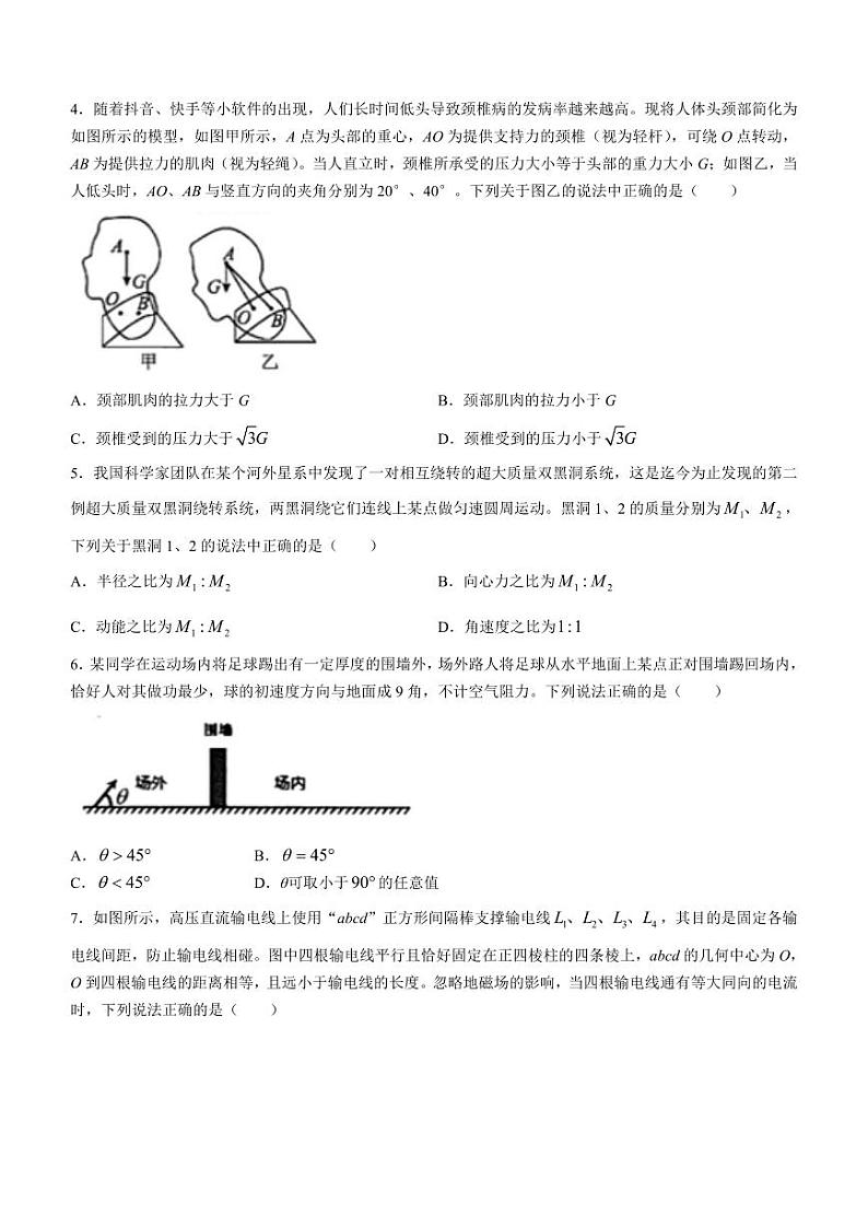2024年合肥市高三一模物理试题和答案第2页