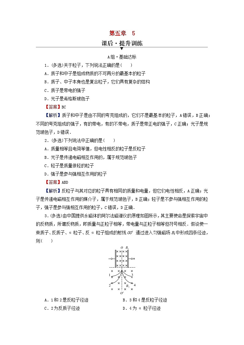 2024春高中物理第五章原子核5“基本”粒子课后提升训练（人教版选择性必修第三册）01
